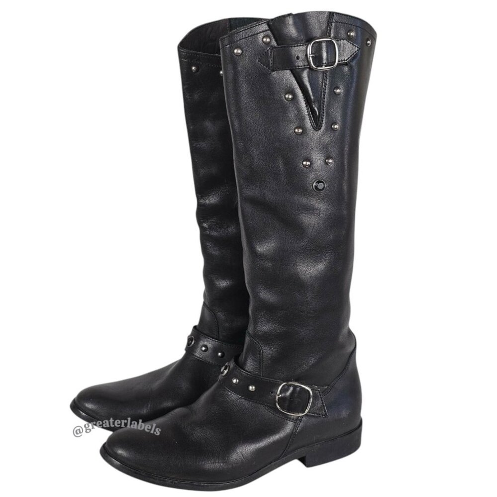 Golden Goose Kate Black Leather Studded Tall Moto Boot $1150 Size 38 RARE